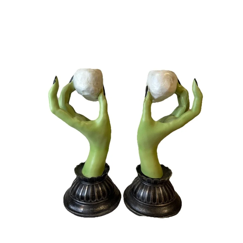 Martha Stewart Taper Candle holders Halloween Decor Witch Hands And Skulls New - Picture 3 of 4
